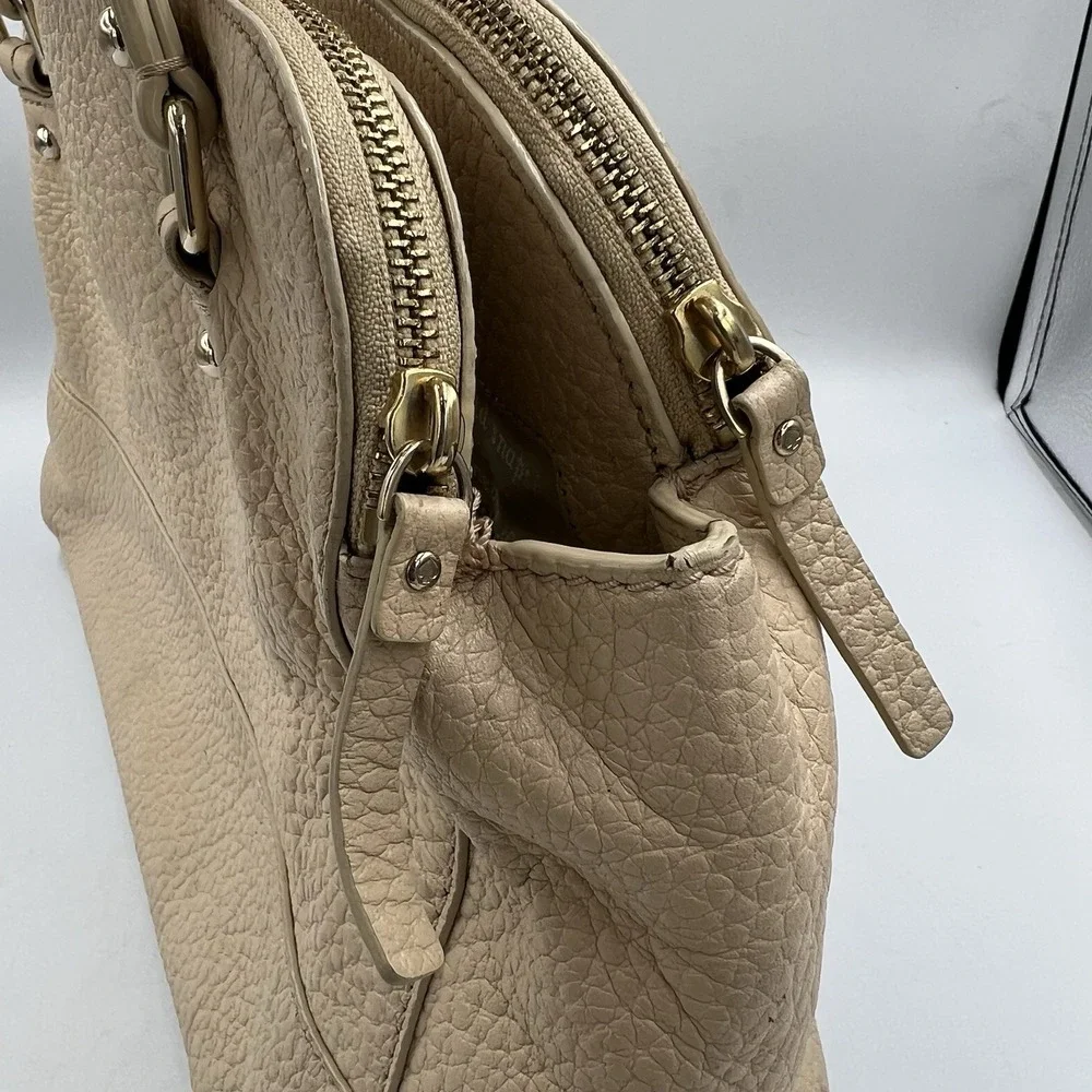 Kate Spade Pebbled‎ Leather Satchel Tote Bag Beige Zip Top Shoulder Purse